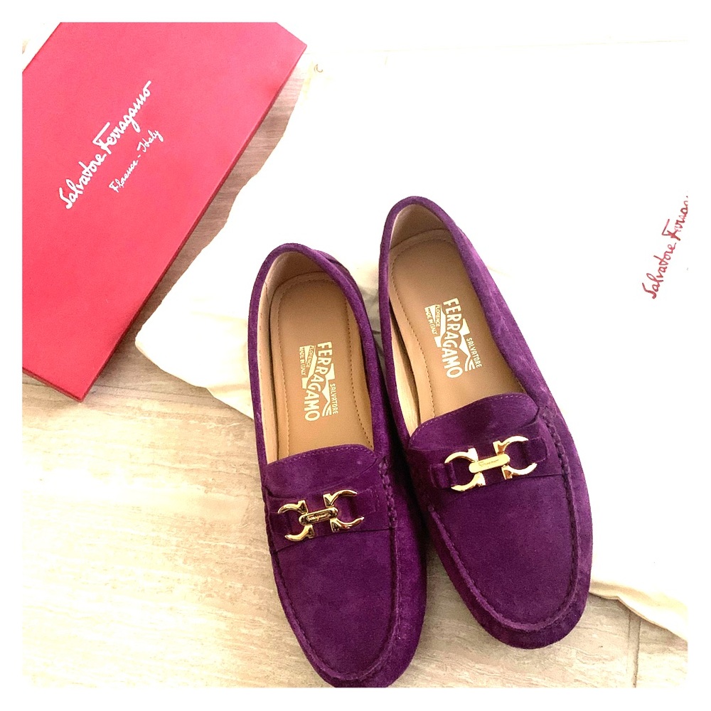 Salvatore Ferragamo Suede Purple Loafers